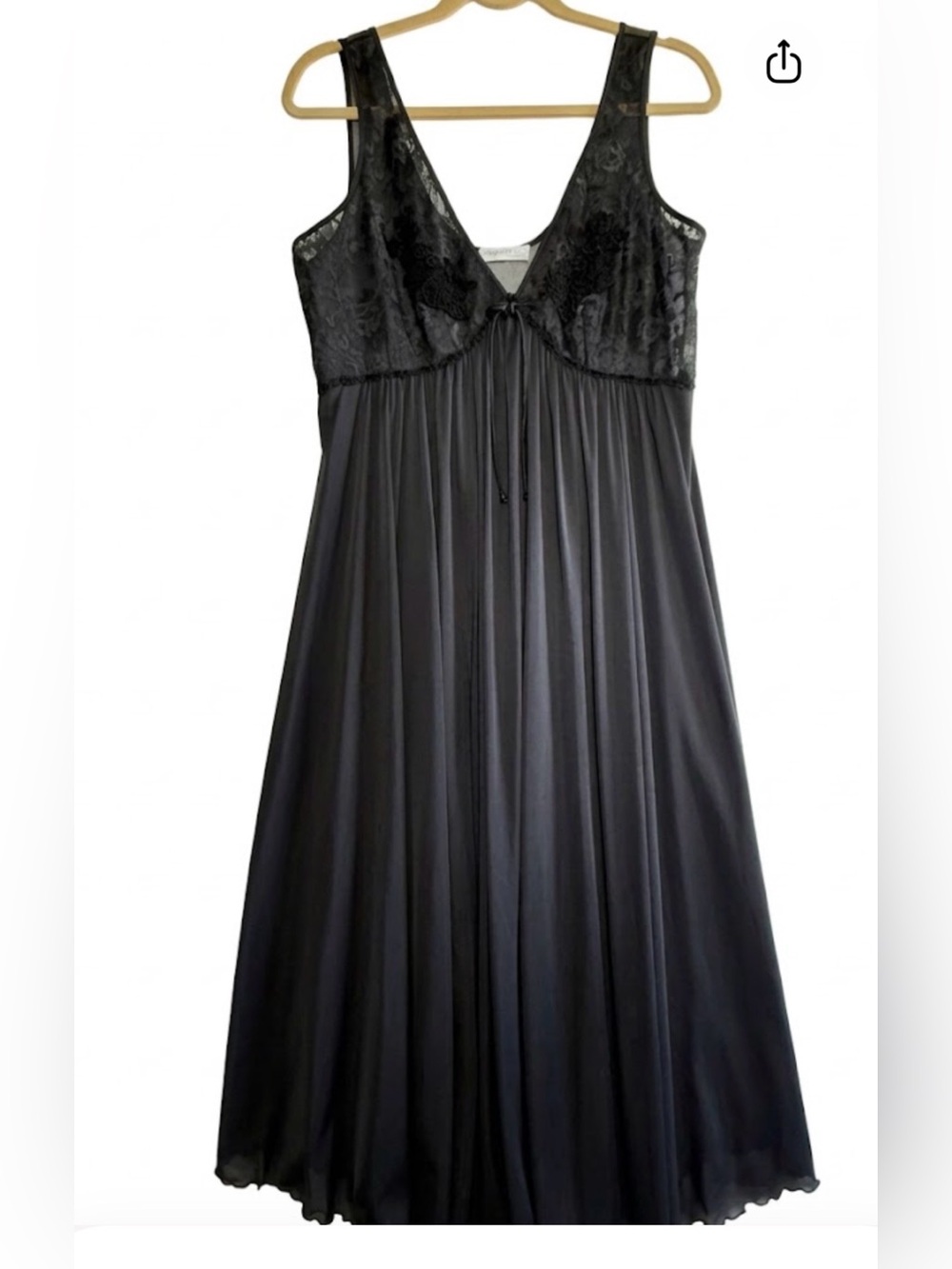 Vintage Miss Elaine Sheer Lace empire Waist Maxi Gown Slip Dress Black Large